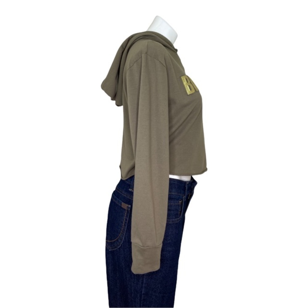 SAY WHAT? Army Green Hooded Cropped Sweatshirt Small - Picture 3 of 7